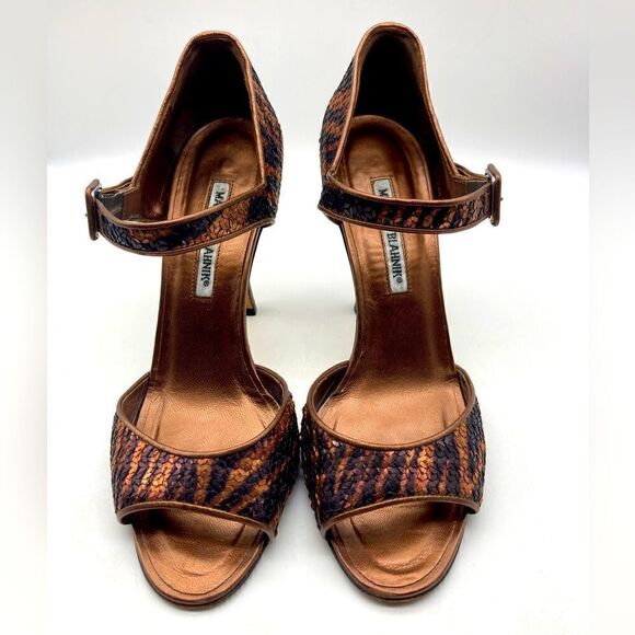 Manolo Blahnik Bronze Sequin/Leather Heels Size 39,5/9,5 - Picture 4 of 12